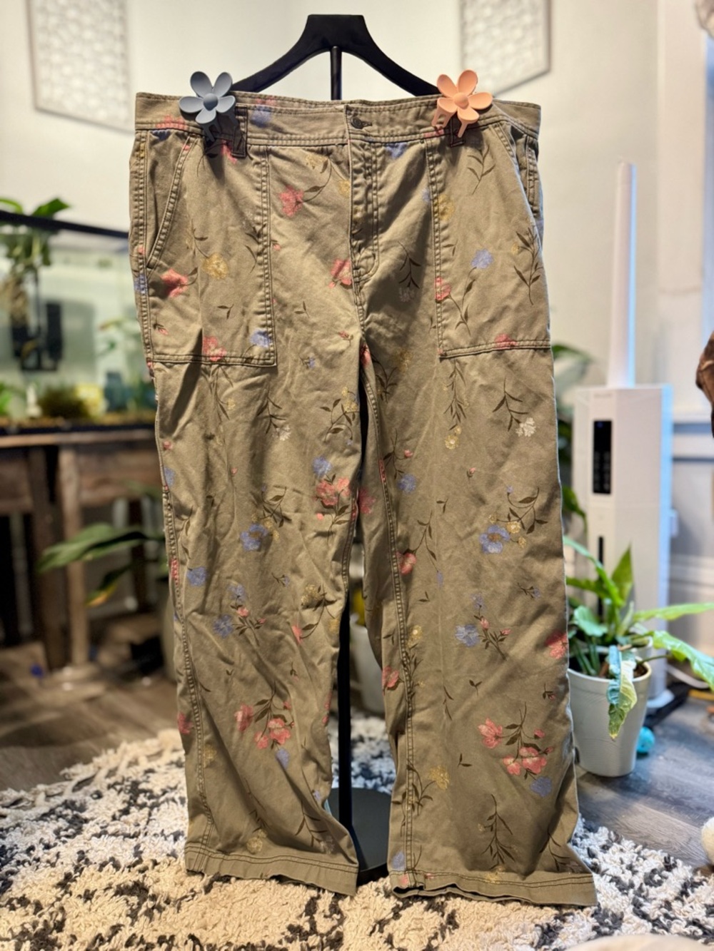 Olive Green Floral women’s jeans